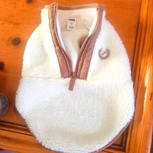White and Brown fleece Dog Vest wuth zip up